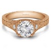 3 Ct Round Colorless Lab Diamond Vintage Three Stone Engagement Ring with Engraved Shank