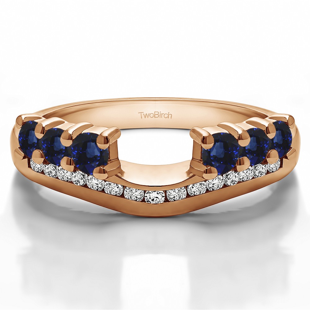 0.49 Ct. Sapphire and Diamond Six Stone Anniversary Ring Wrap with Channel Set Band in Rose Gold