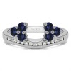 0.25 Ct. Sapphire and Diamond Round Cluster Contour Channel Set Anniversary Ring Wrap