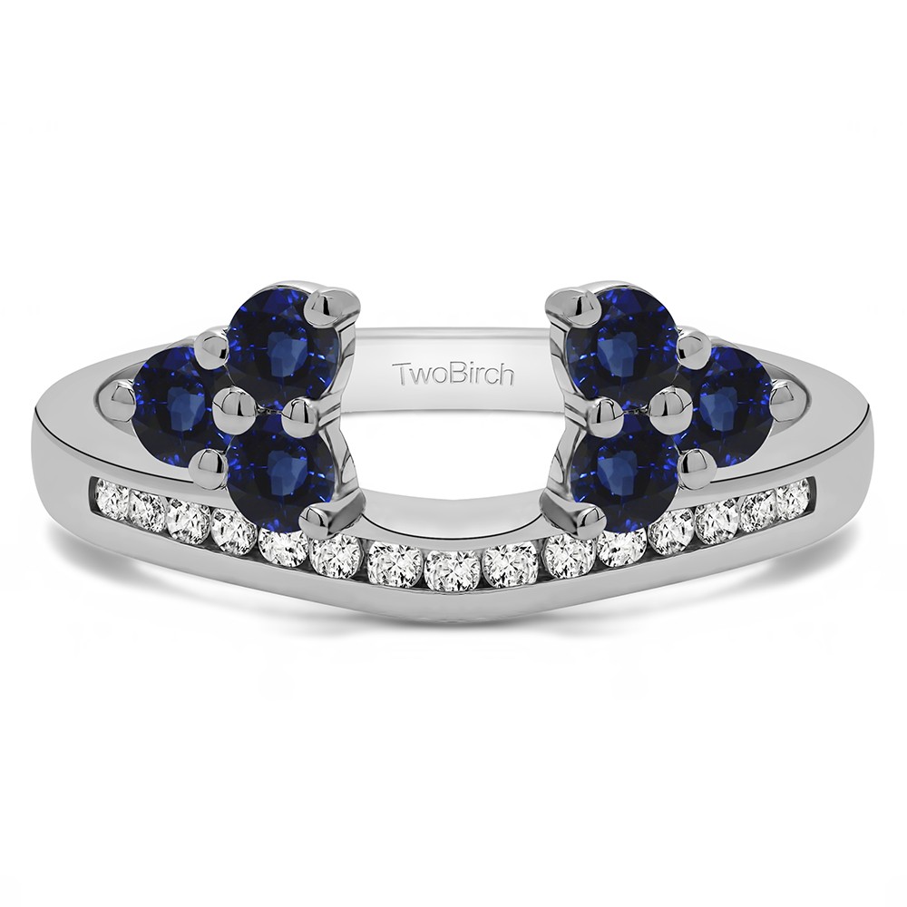 0.25 Ct. Sapphire and Diamond Round Cluster Contour Channel Set Anniversary Ring Wrap