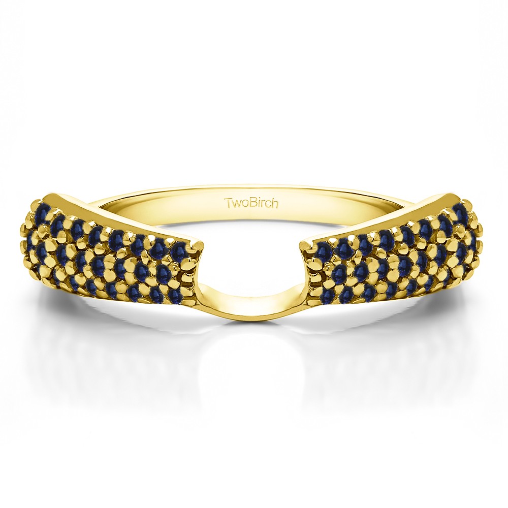 0.29 Ct. Sapphire Three Row Pave Set Solitaire Ring Wrap in Yellow Gold