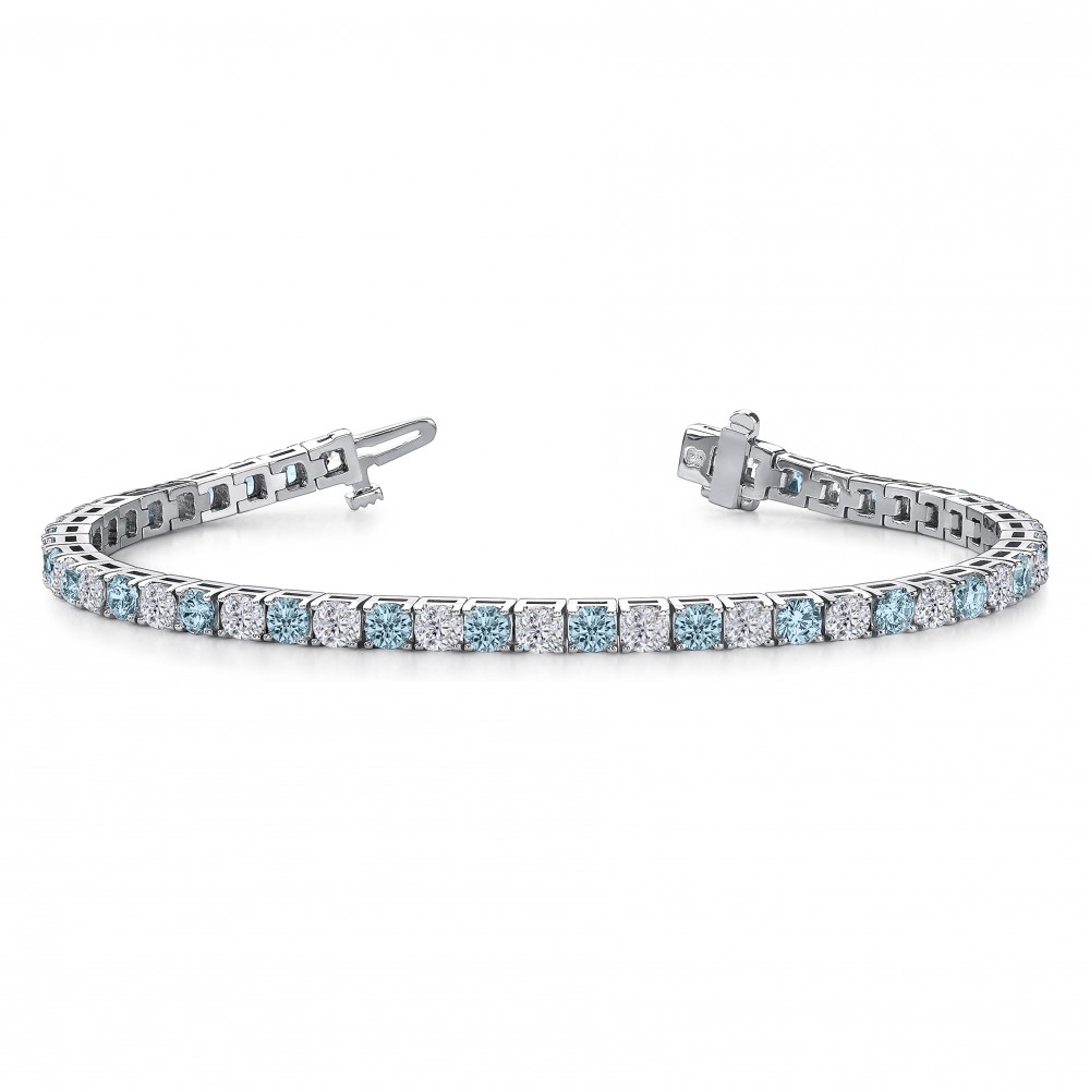 2 Ctw Moissanite and Aquamarine Birthstone Tennis Bracelet