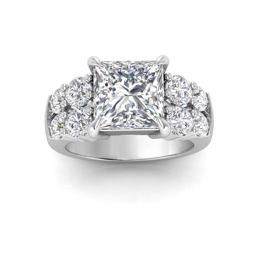 3 Ct Princess Colorless Lab Diamond Engagement Ring with Wide Band