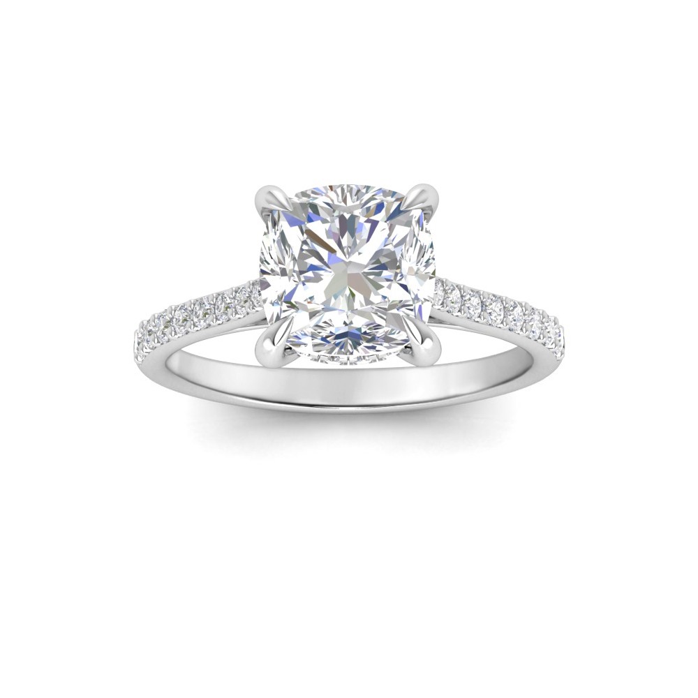 3 Ct Cushion Lab Diamond Secret Halo Classic Engagement Ring