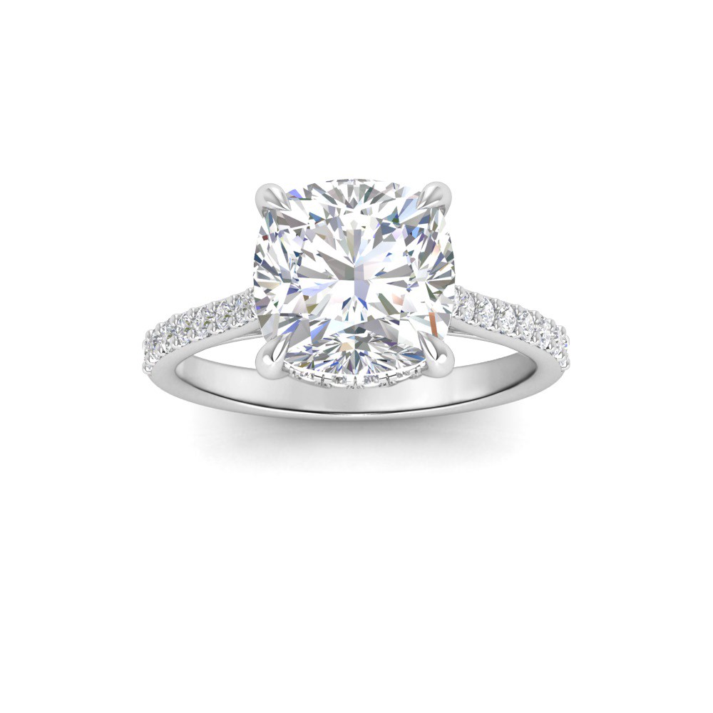 4 Ct Cushion Lab Diamond Secret Halo Classic Engagement Ring