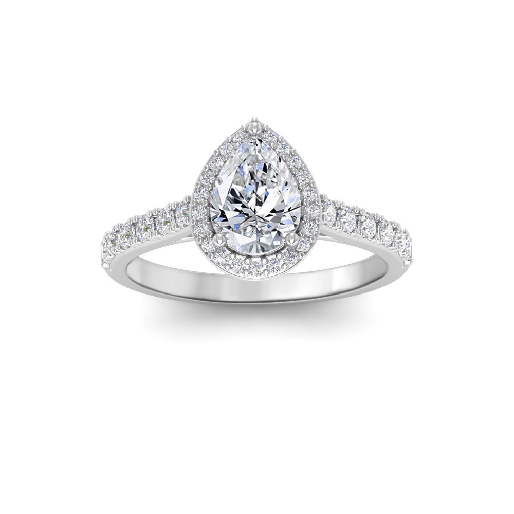 1 Ct Pear Lab Diamond Classic Pave Halo Engagement Ring