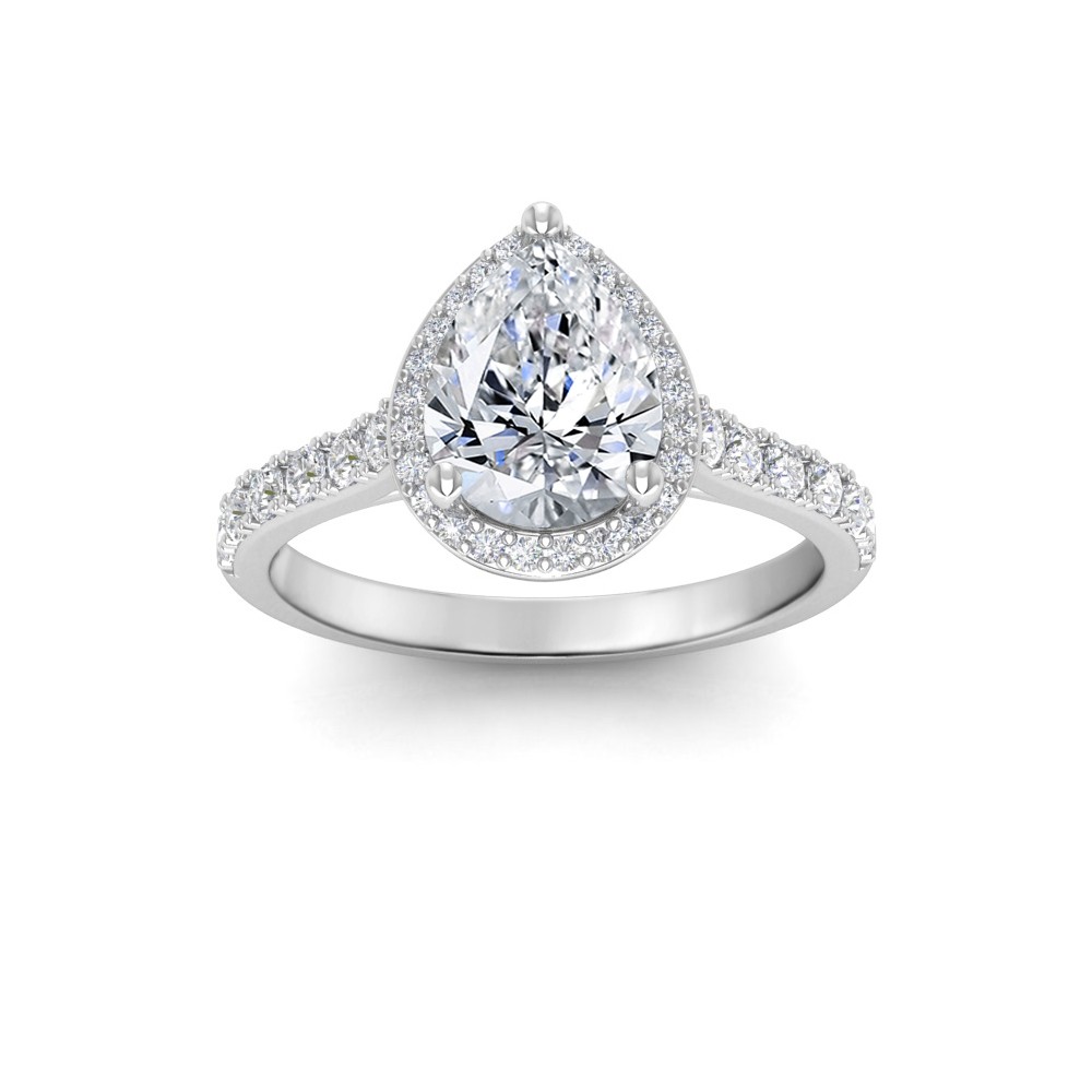 2 Ct Pear Lab Diamond Classic Pave Halo Engagement Ring