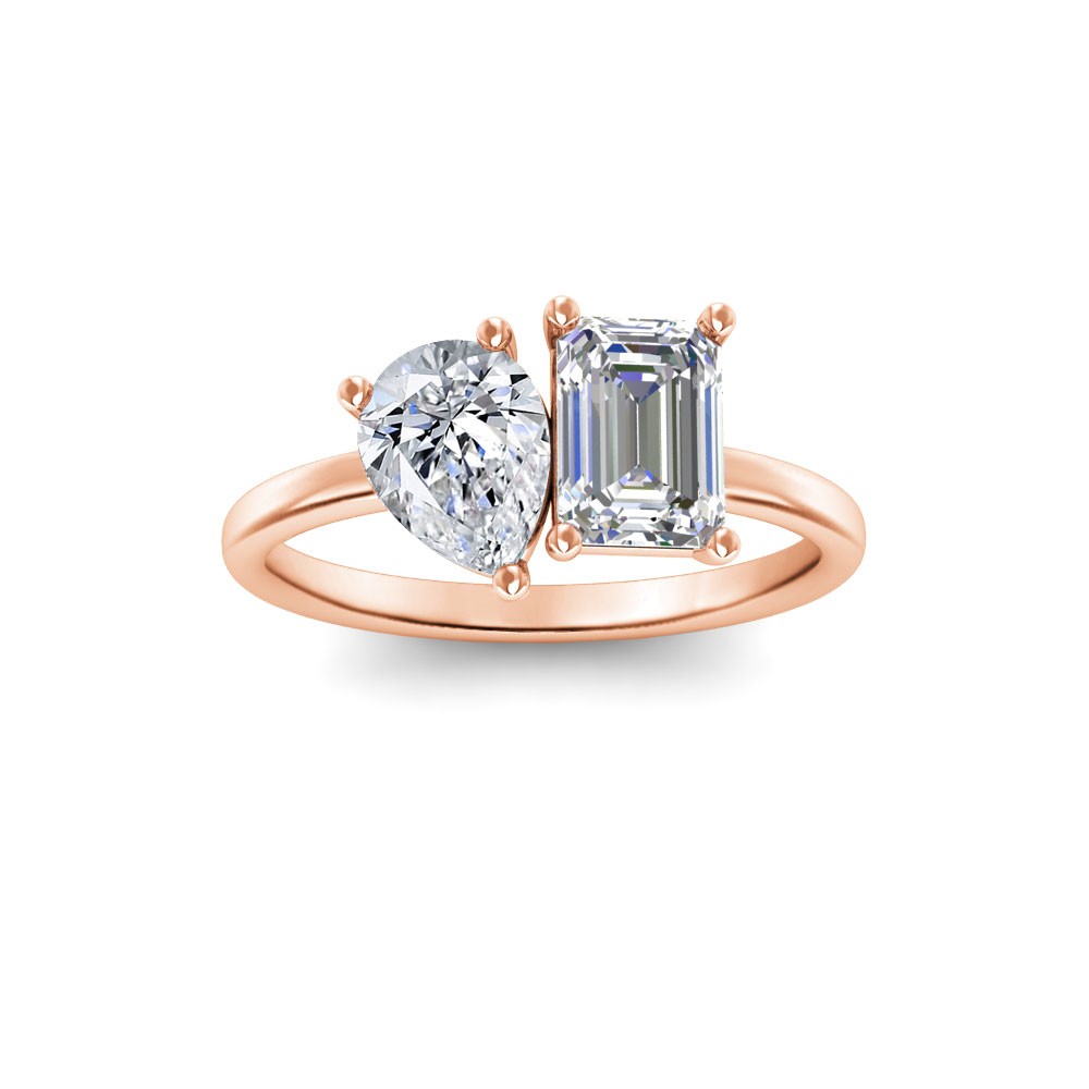 2 Ctw Toi et Moi Two Stone Ring with Pear & Emerald-Cut Moissanite