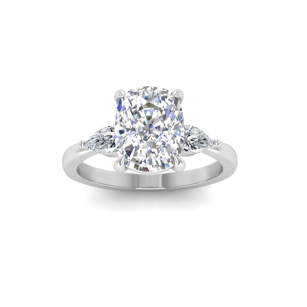 1 Ct Elongated Cushion Moissanite Three Stone Tapered Engagement Ring