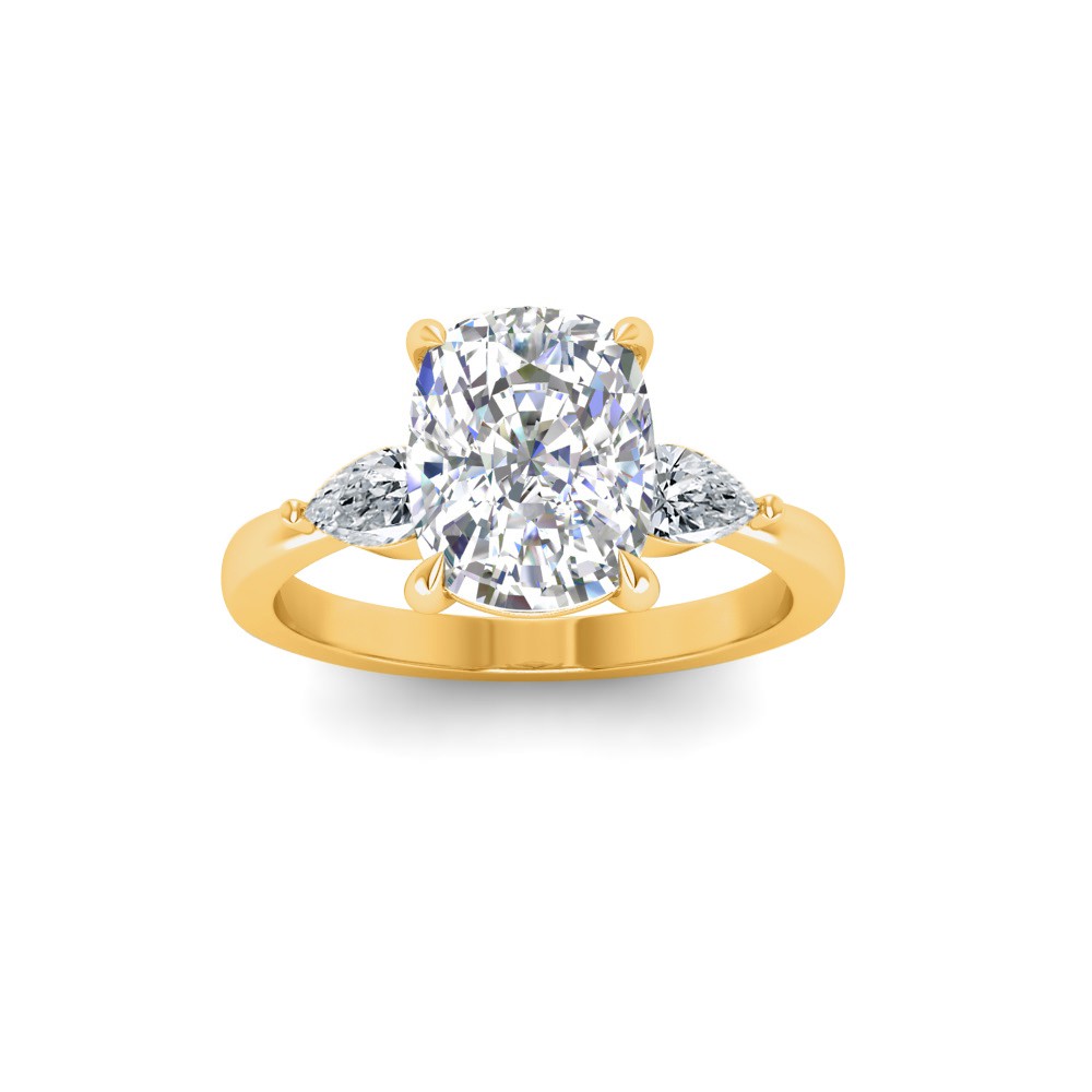 2 Ct Elongated Cushion Colorless Lab Diamond Three Stone Tapered Engagement Ring