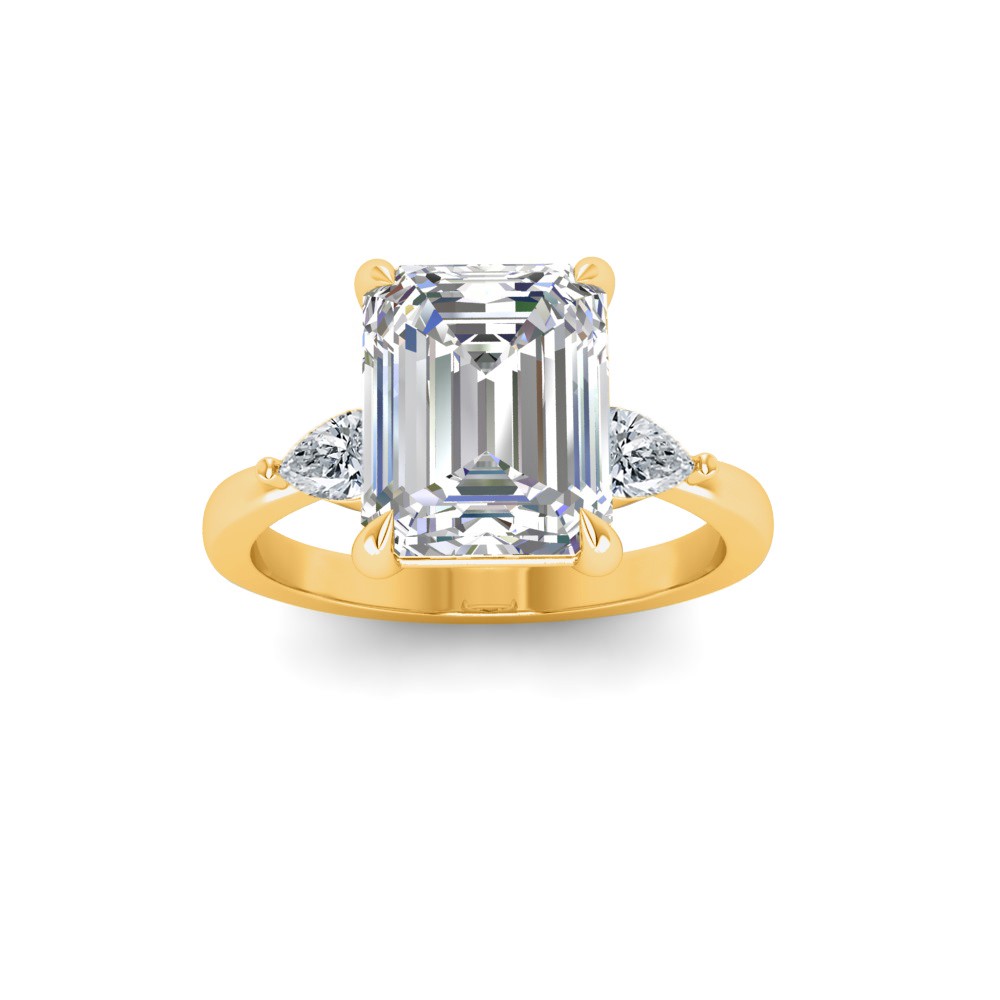 4 Ct Emerald Lab Diamond Three Stone Tapered Engagement Ring