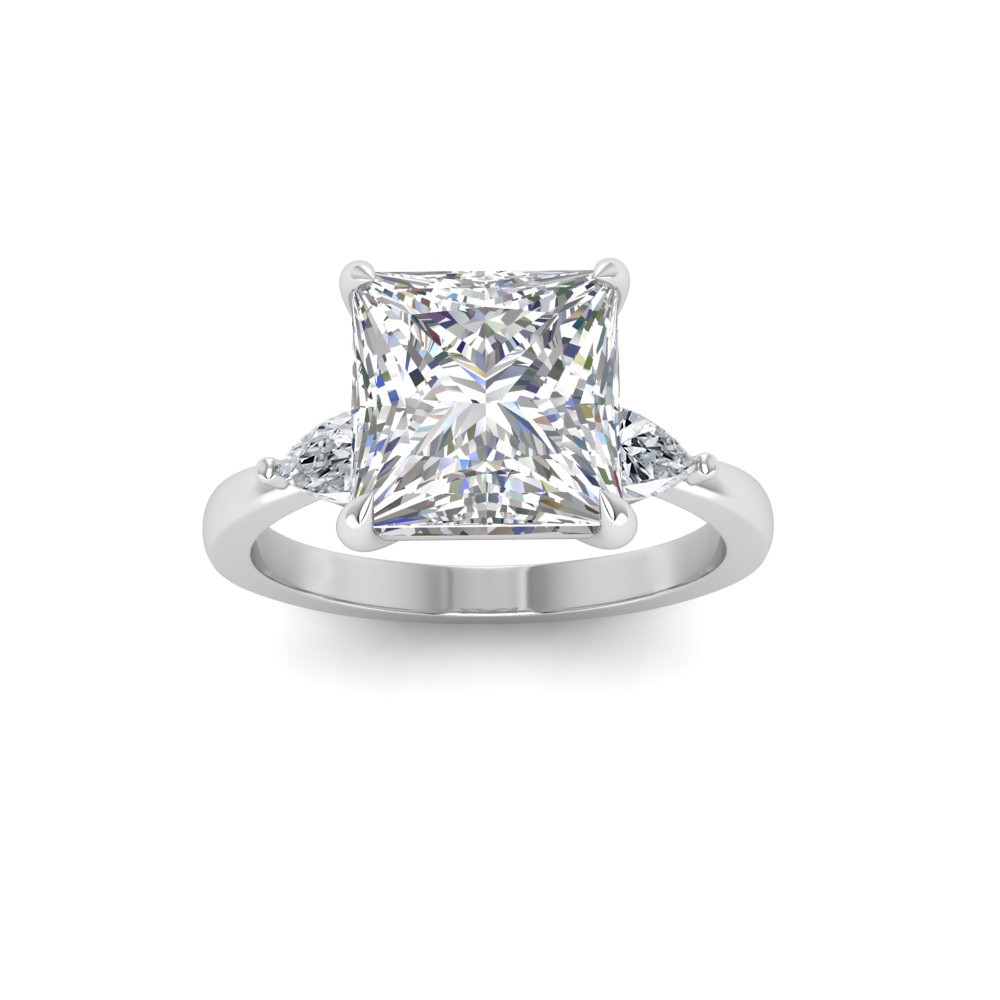 4 Ct Princess Colorless Lab Diamond Three Stone Tapered Engagement Ring