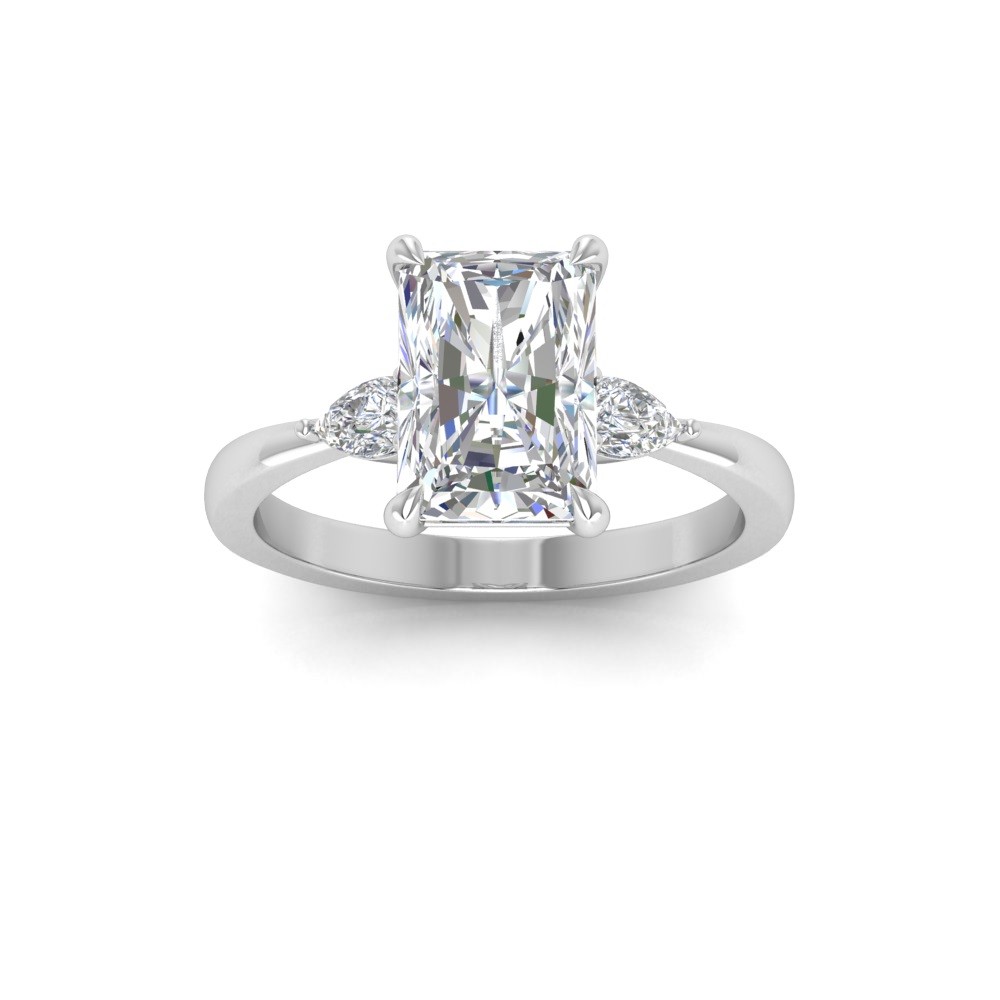 3 Ct Radiant Moissanite Three Stone Tapered Engagement Ring