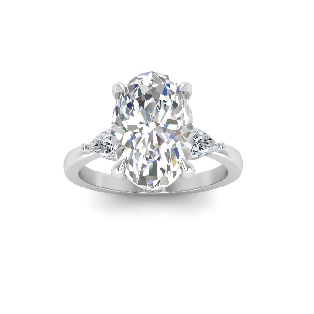 1 Ct Oval Lab Diamond Three Stone Tapered Engagement Ring