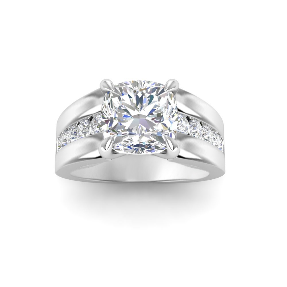 3 Ct Cushion Moissanite Wide Band Channel Set Engagement Ring
