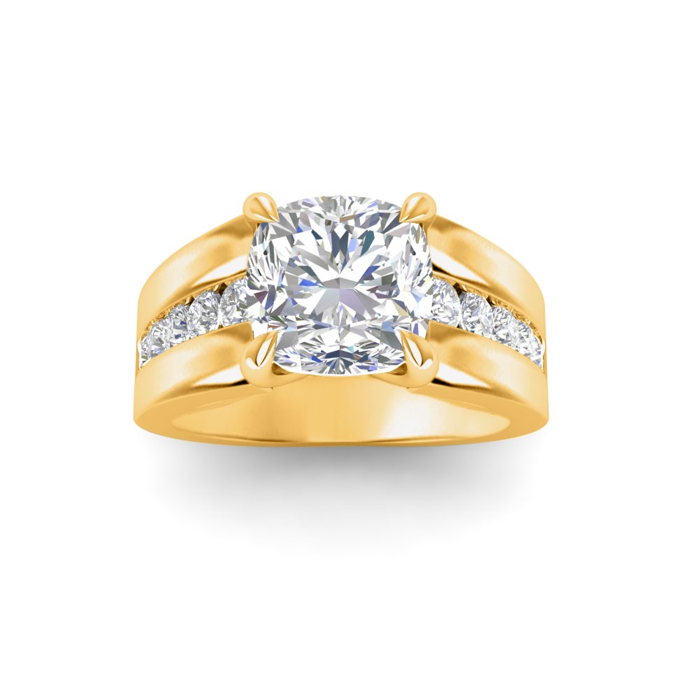 6 Ct Cushion Moissanite Wide Band Channel Set Engagement Ring