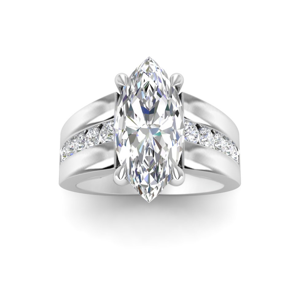 4 Ct Marquise Lab Diamond Wide Band Channel Set Engagement Ring