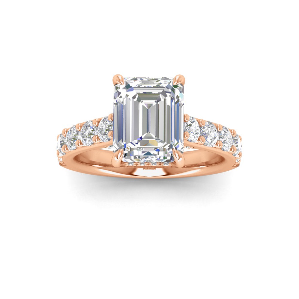 3 Ct Emerald Lab Diamond Secret Halo Classic Engagement Ring with Accent Diamonds