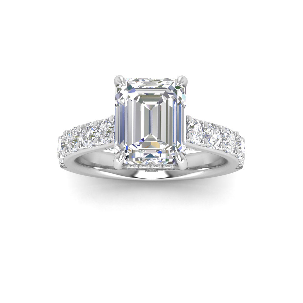 1 Ct Emerald Colorless Lab Diamond Secret Halo Classic Engagement Ring with Accent Diamonds