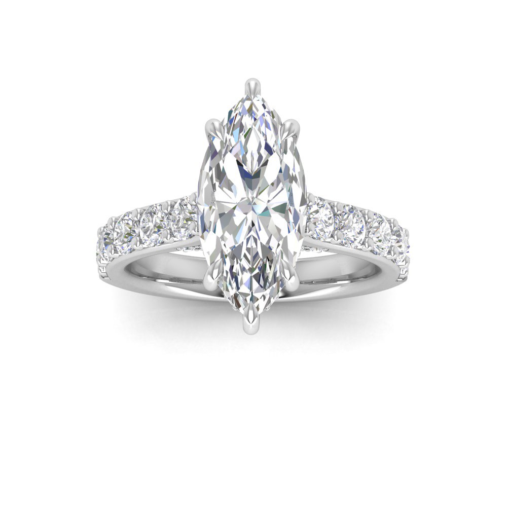 4 Ct Marquise Moissanite Secret Halo Classic Engagement Ring with Accent Diamonds
