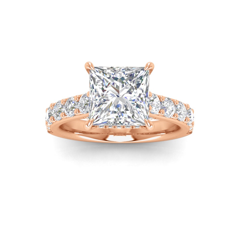 1 Ct Princess Lab Diamond Secret Halo Classic Engagement Ring with Accent Diamonds