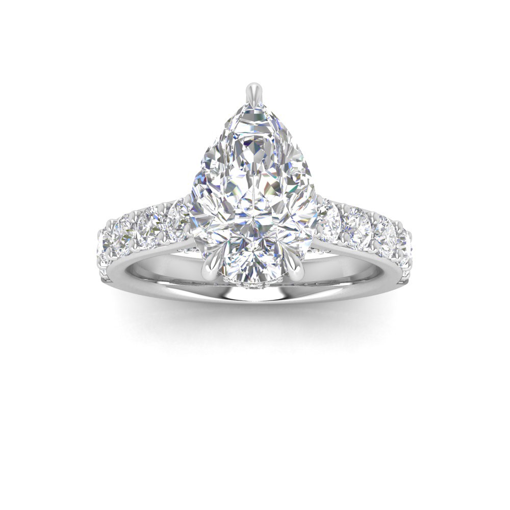 1 Ct Pear Lab Diamond Secret Halo Classic Engagement Ring with Accent Diamonds