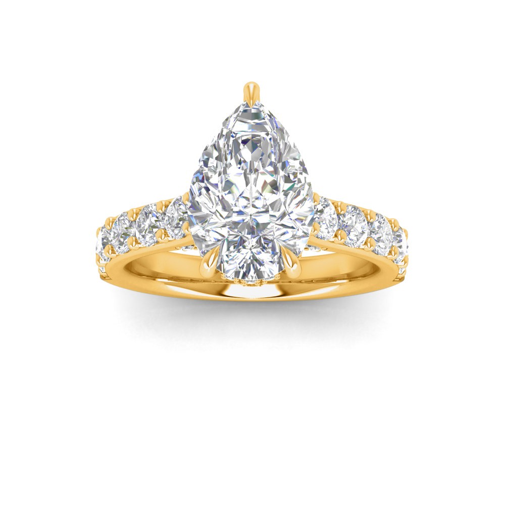5 Ct Pear Colorless Lab Diamond Secret Halo Classic Engagement Ring with Accent Diamonds