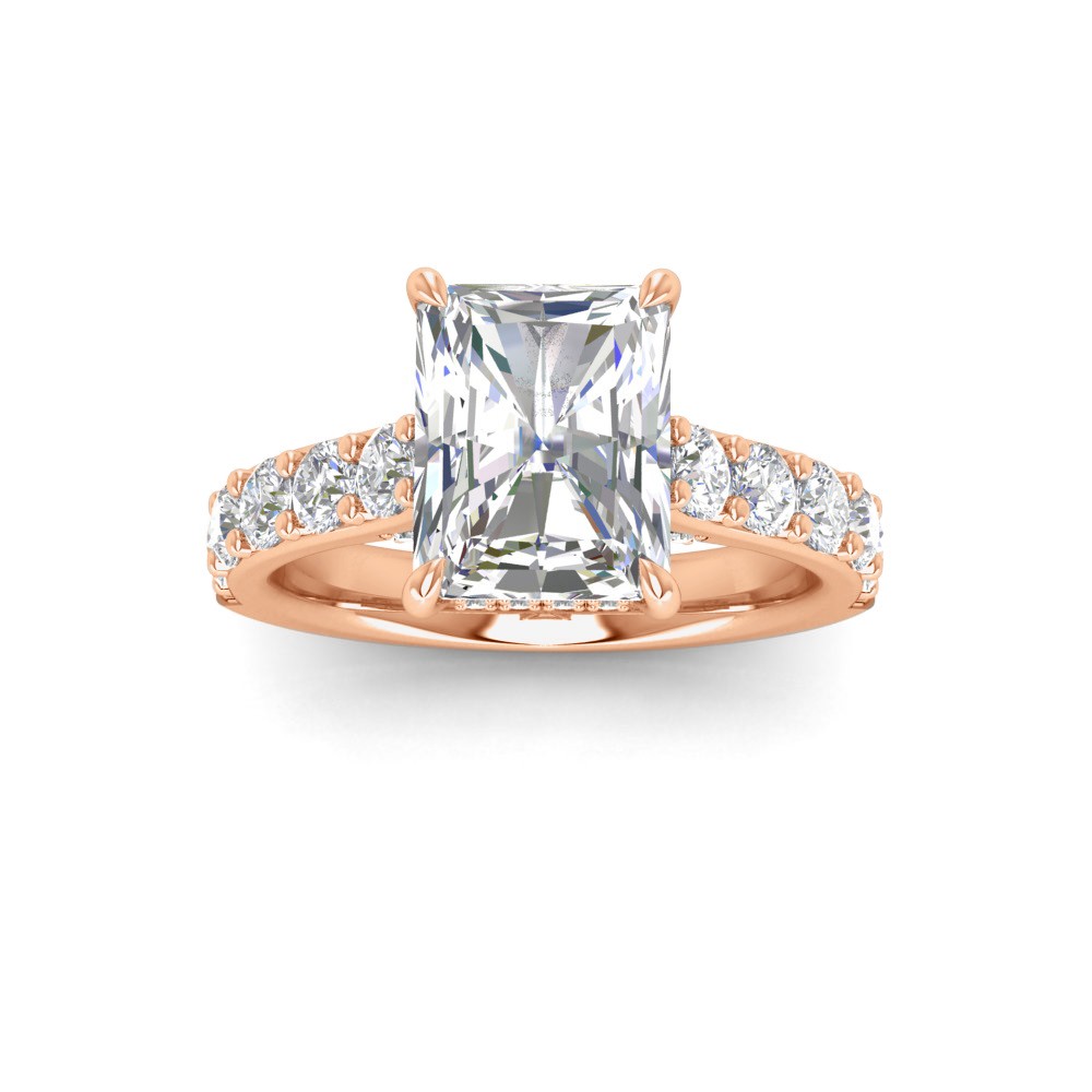 3 Ct Radiant Colorless Lab Diamond Secret Halo Classic Engagement Ring with Accent Diamonds