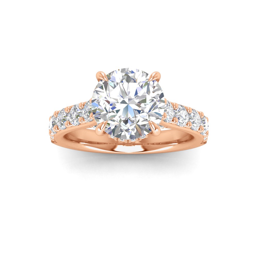 3 Ct Round Colorless Lab Diamond Secret Halo Classic Engagement Ring with Accent Diamonds