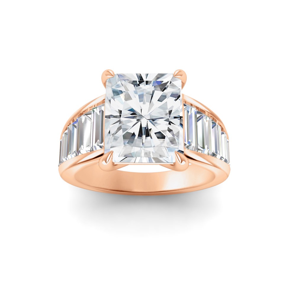 5 Ct Emerald Lab Diamond Statement Engagement Ring with Wide Baguette Band