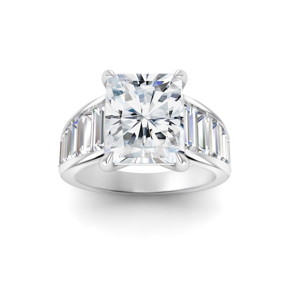 3 Ct Radiant Moissanite Statement Engagement Ring with Wide Baguette Band