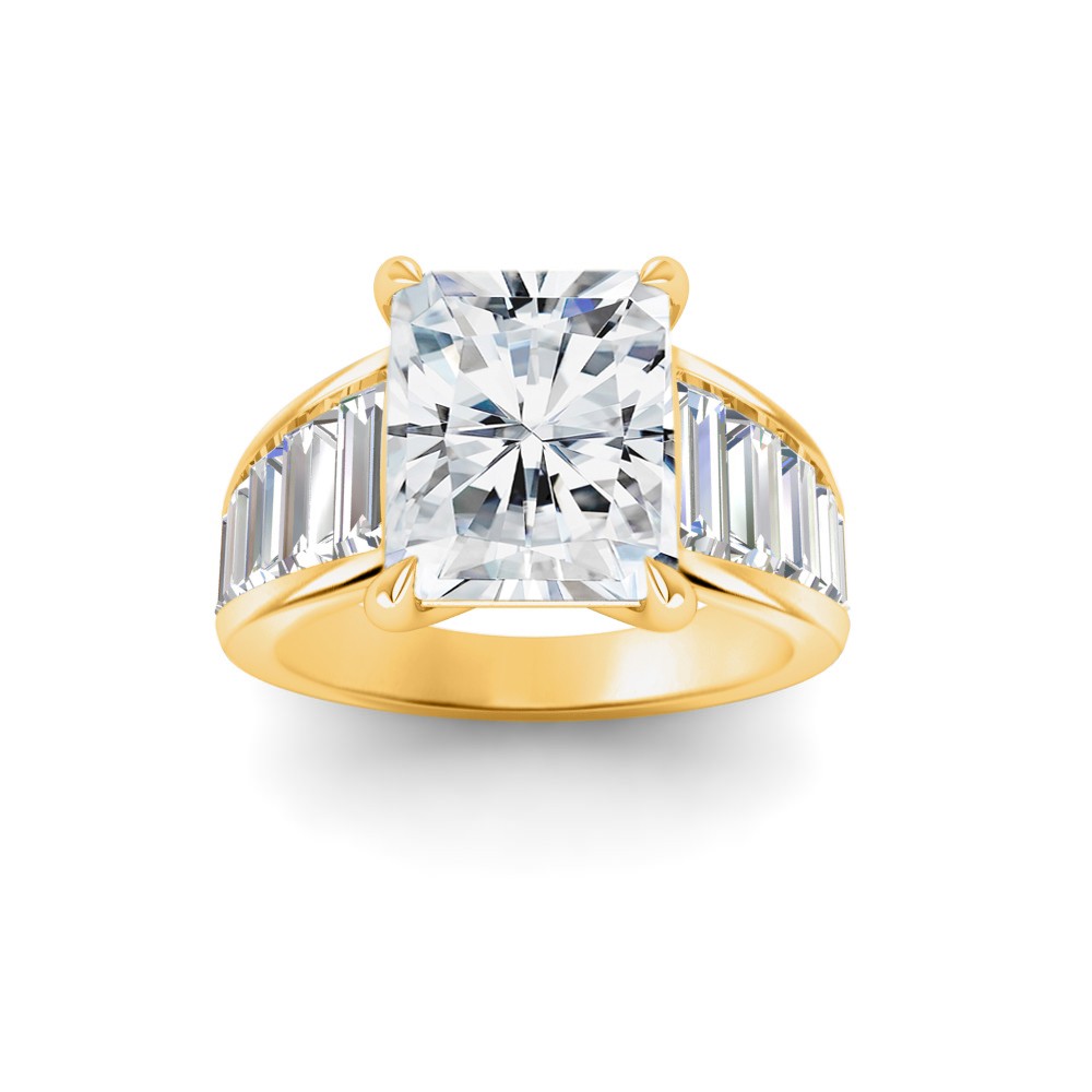 4 Ct Emerald Lab Diamond Statement Engagement Ring with Wide Baguette Band