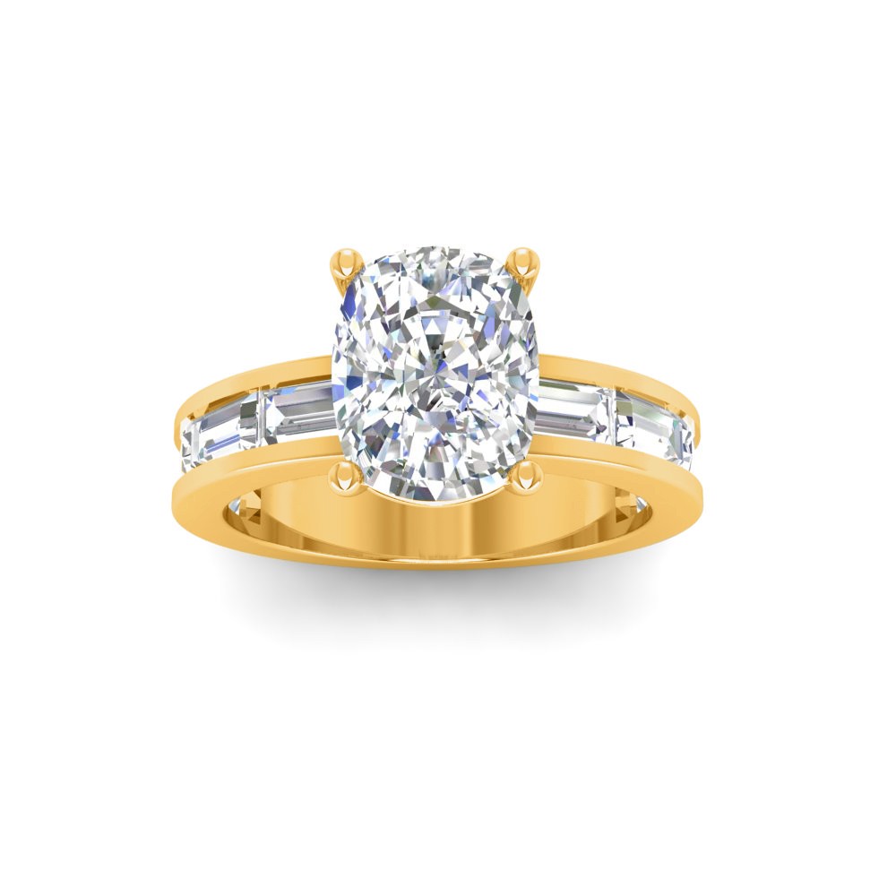 4 Ct Elongated Cushion Lab Diamond Channel Set Engagement Ring