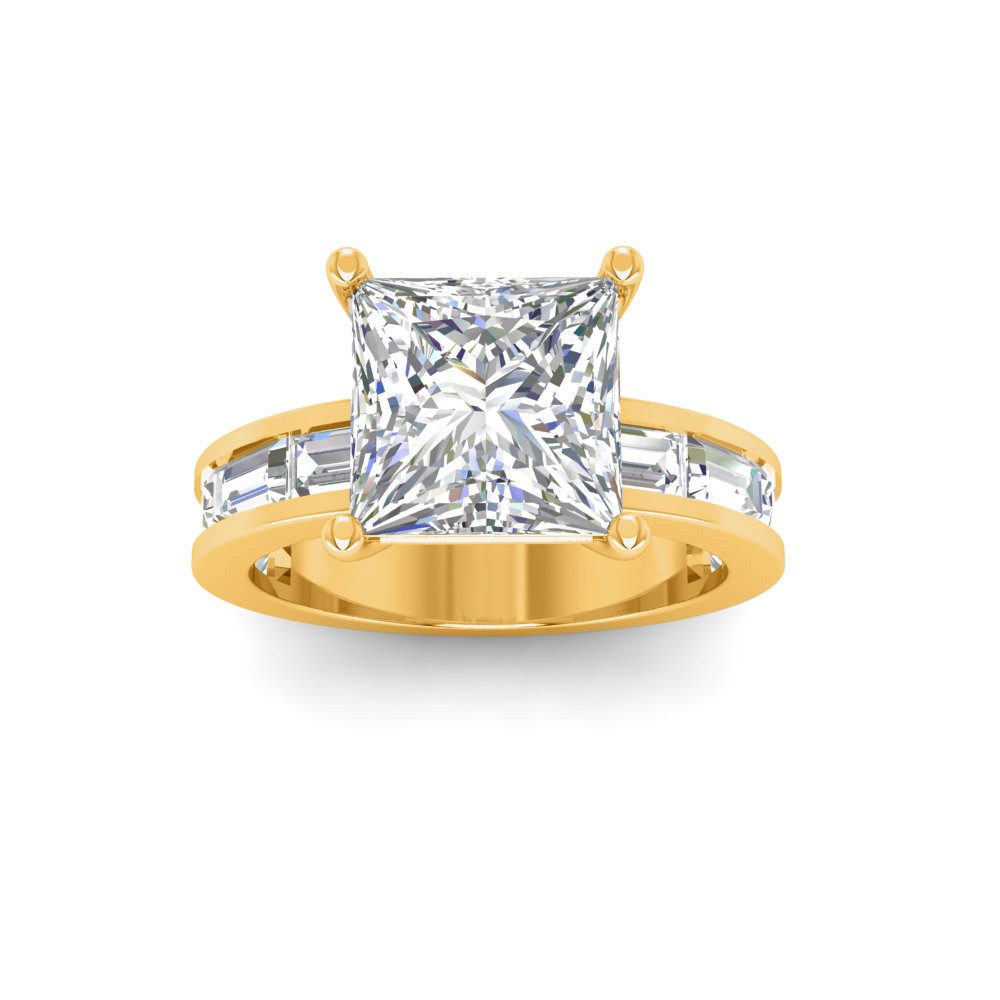 4 Ct Princess Lab Diamond Channel Set Engagement Ring