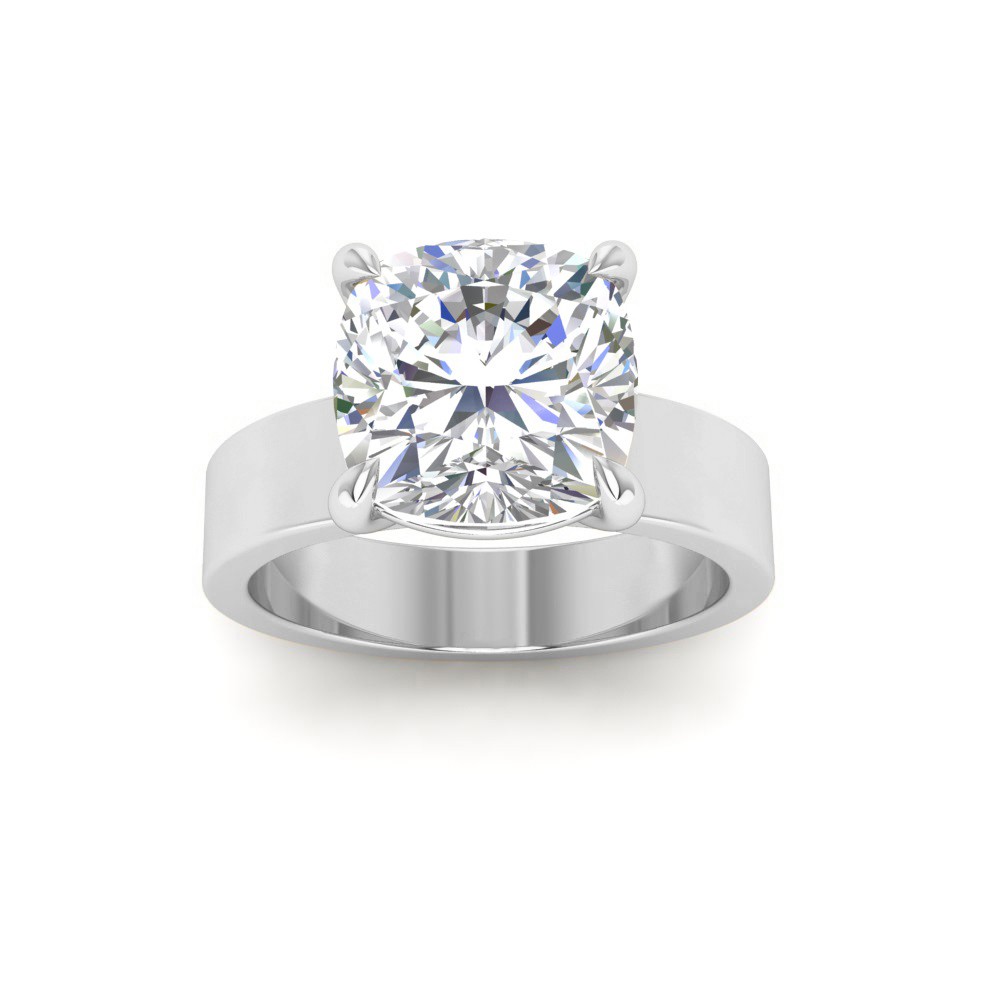 3 Ct Cushion Lab Diamond Solitaire Engagement Ring with Wide Band