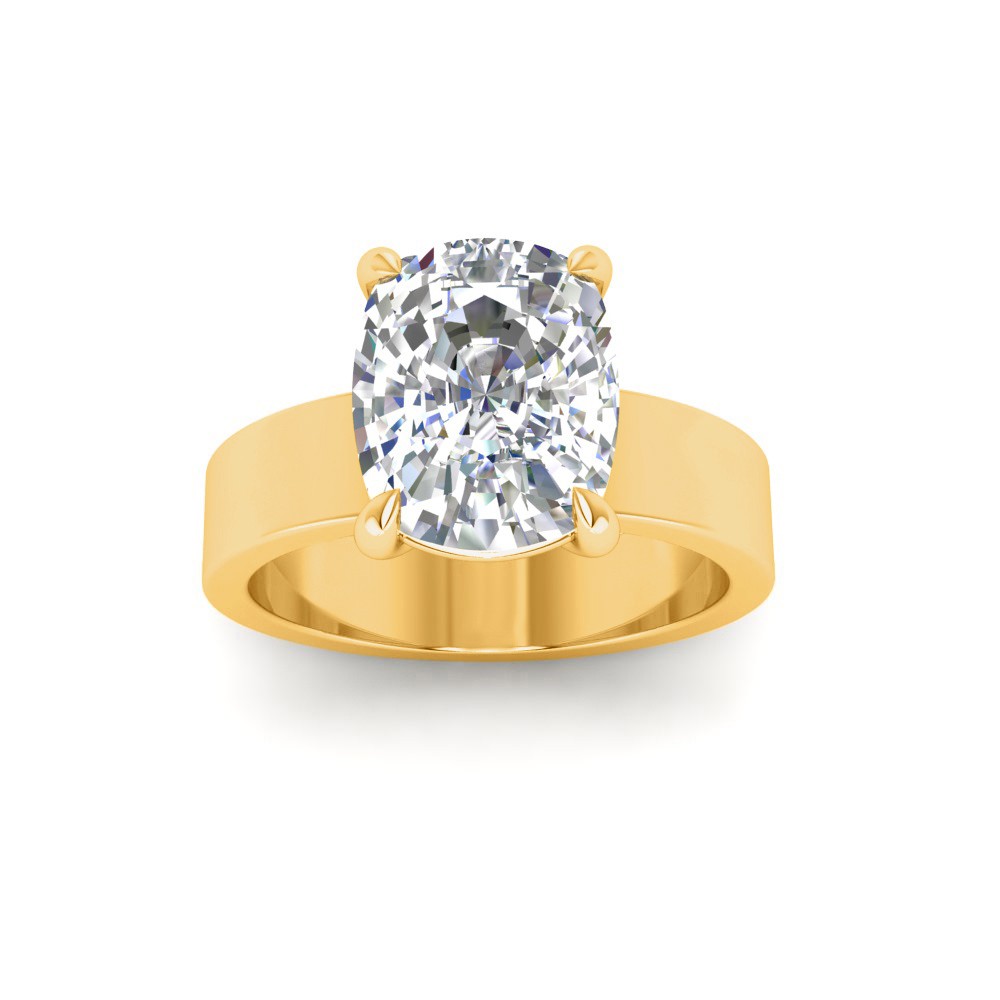 4 Ct Elongated Cushion Lab Diamond Solitaire Engagement Ring with Wide Band