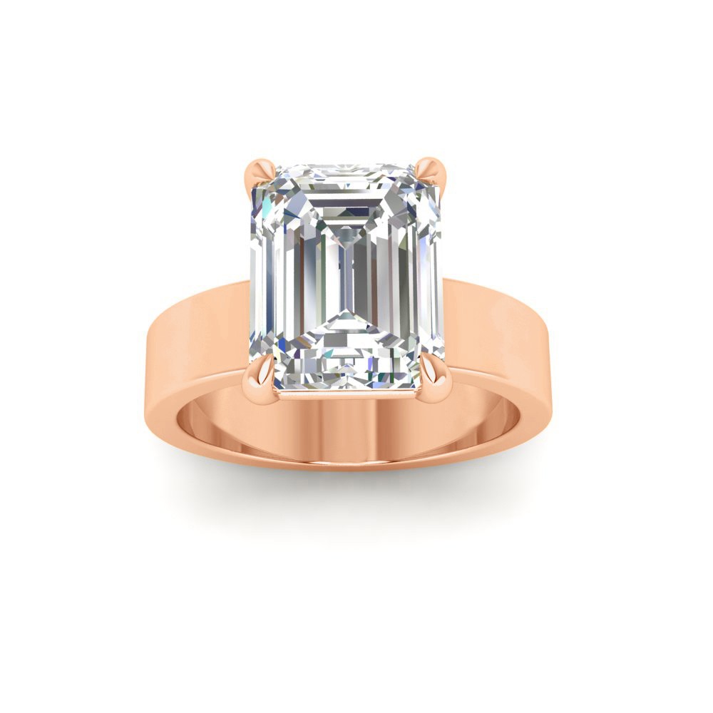 4 Ct Emerald Colorless Lab Diamond Solitaire Engagement Ring with Wide Band