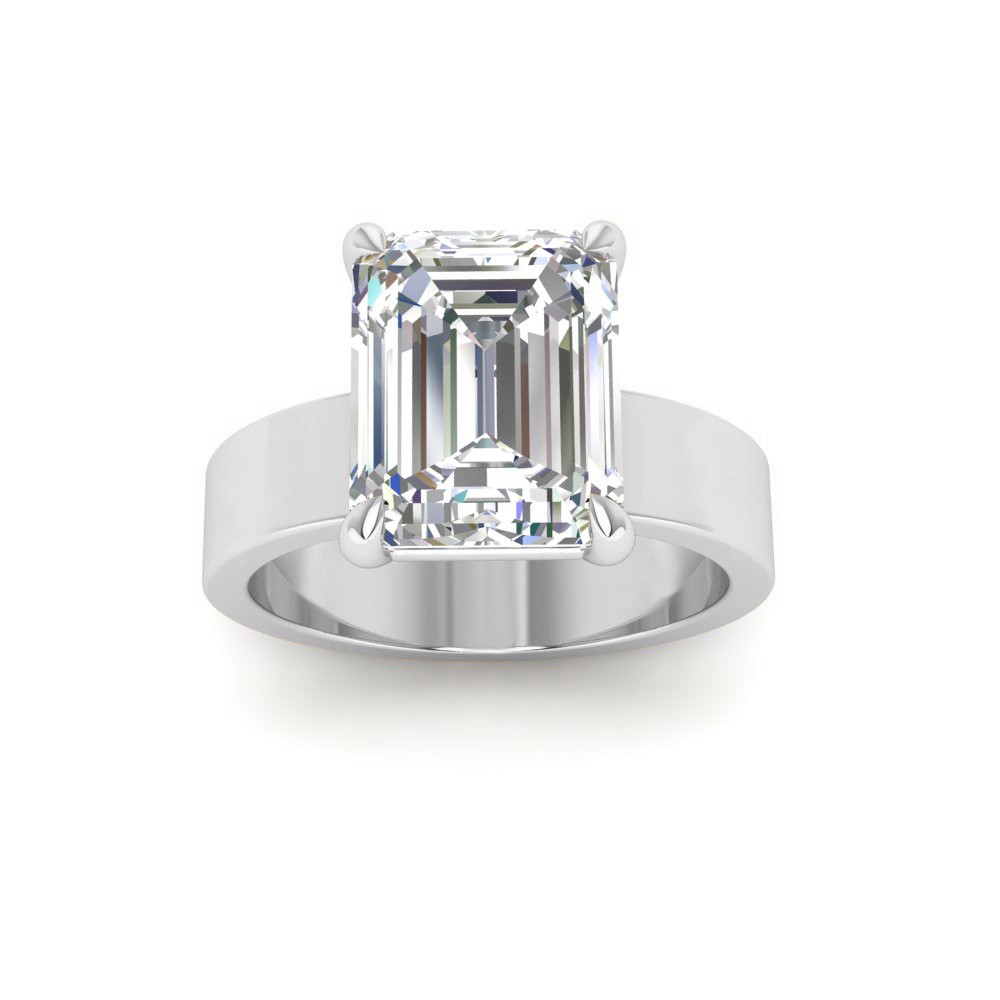 2.5 Ct Emerald Colorless Lab Diamond Solitaire Engagement Ring with Wide Bands