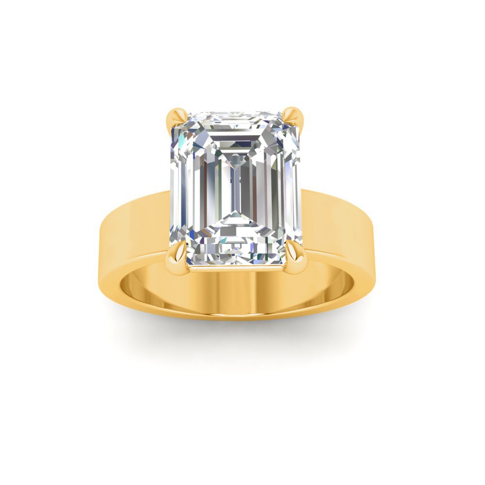 4 Ct Emerald Lab Diamond Solitaire Engagement Ring with Wide Band