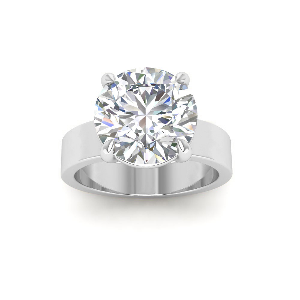 3 Ct Round Colorless Lab Diamond Solitaire Engagement Ring with Wide Band