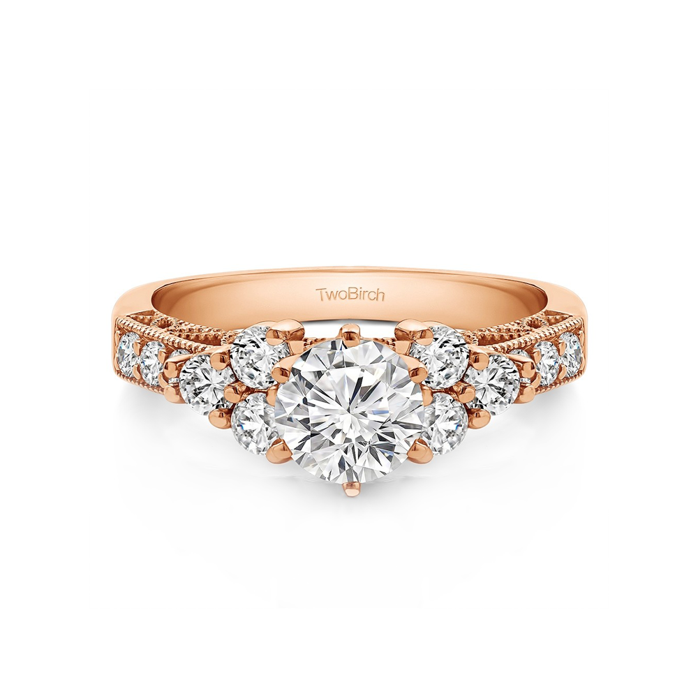3 Ct Round Moissanite Three Stone Cluster Engagement Ring with Filigree