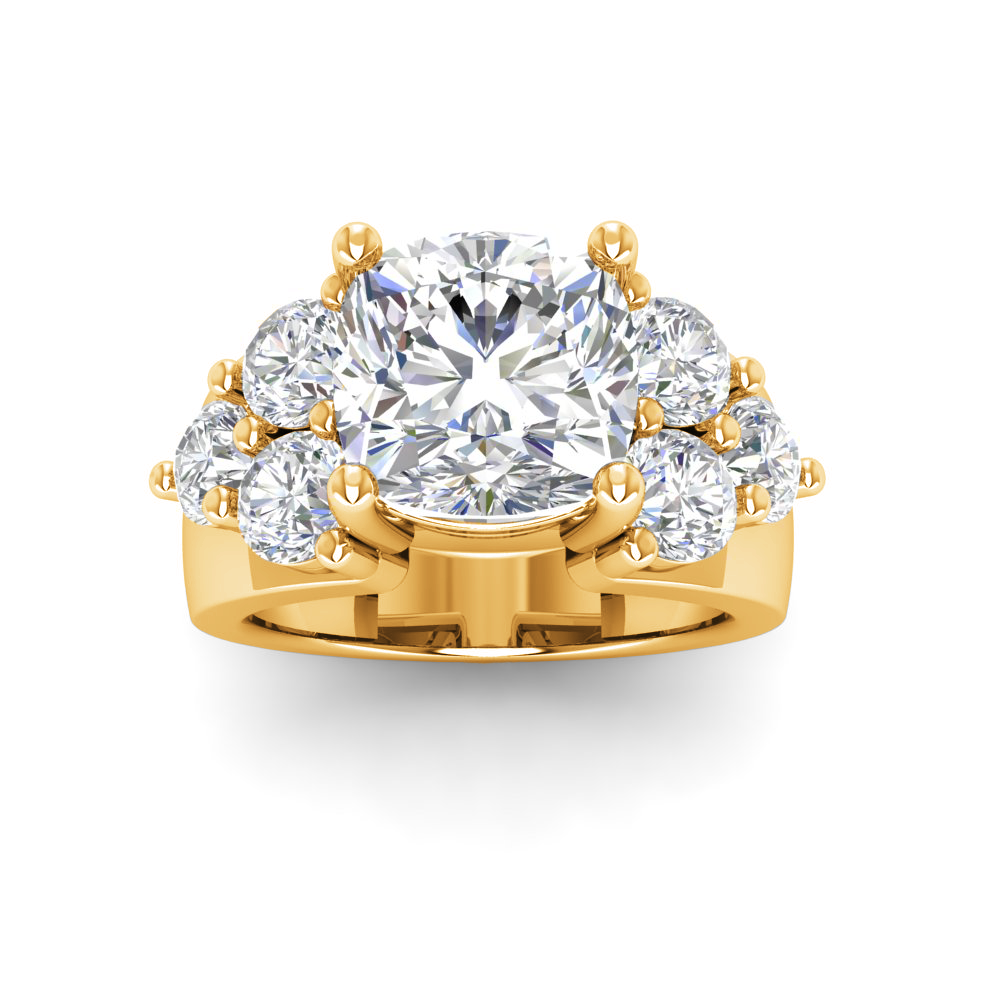 4 Ct Cushion Lab Diamond Statement Engagement Ring with Cluster Diamonds