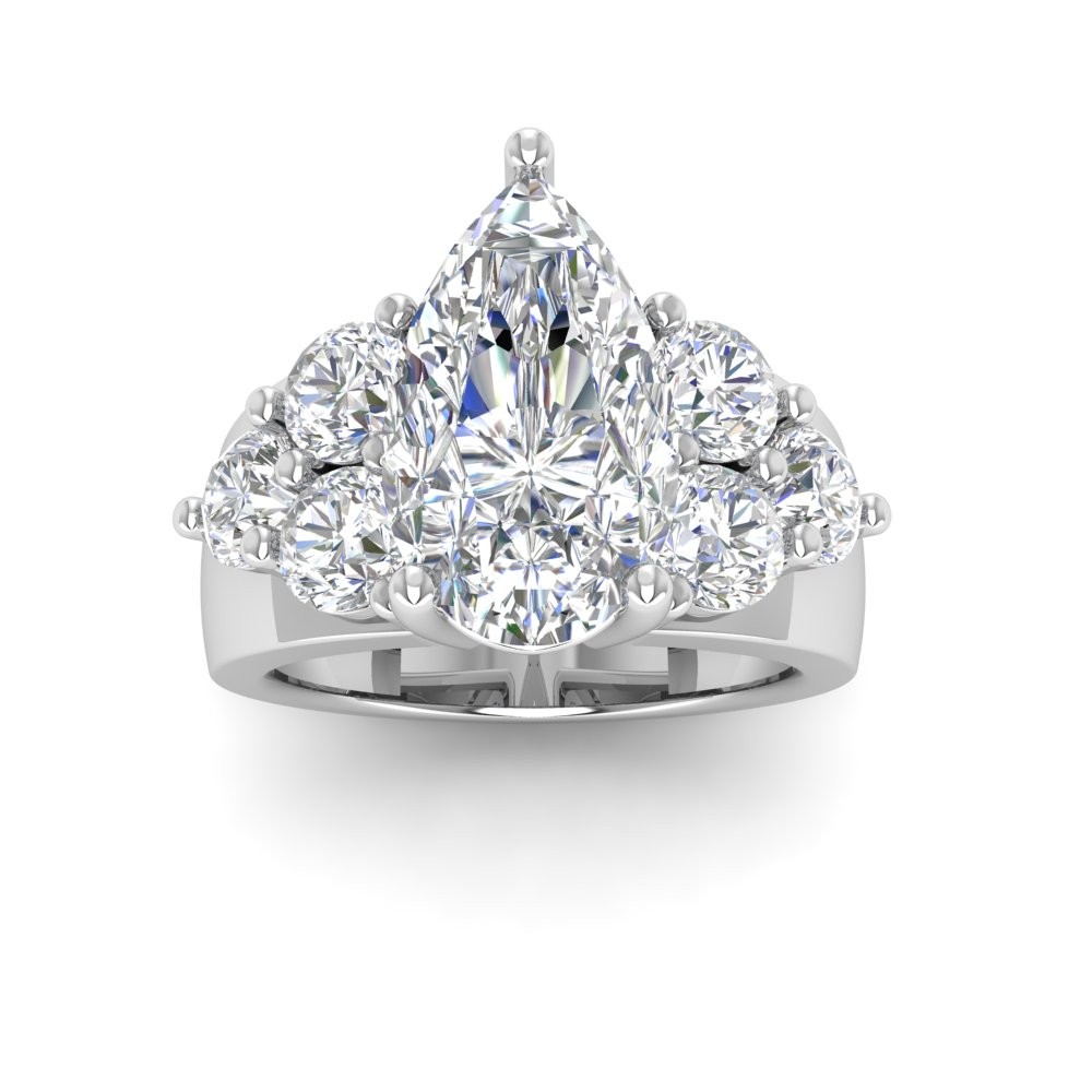 6 Ct Pear Lab Diamond Statement Engagement Ring with Cluster Diamonds