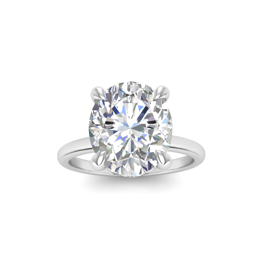 4 Ct Oval Lab Diamond Secret Halo Engagement Ring