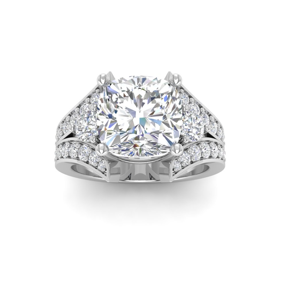 3 Ct Cushion Lab Diamond Split Shank Statement Engagement Ring