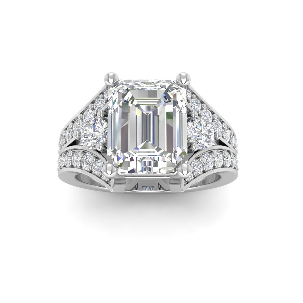 4 Ct Emerald Moissanite Split Shank Statement Engagement Ring