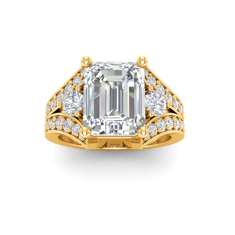 4 Ct Emerald Colorless Lab Diamond Split Shank Statement Engagement Ring
