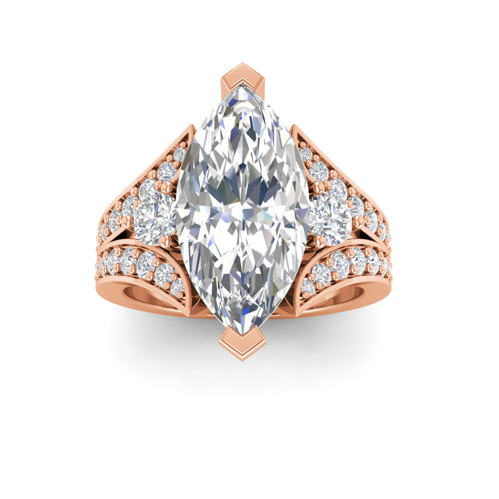 3 Ct Marquise Lab Diamond Split Shank Statement Engagement Ring
