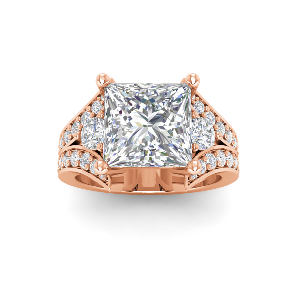 2 Ct Princess Lab Diamond Split Shank Statement Engagement Ring