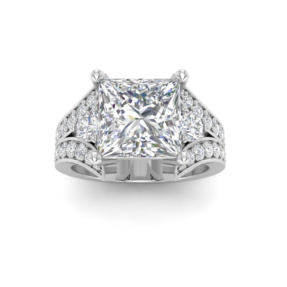 2 Ct Princess Moissanite Split Shank Statement Engagement Ring